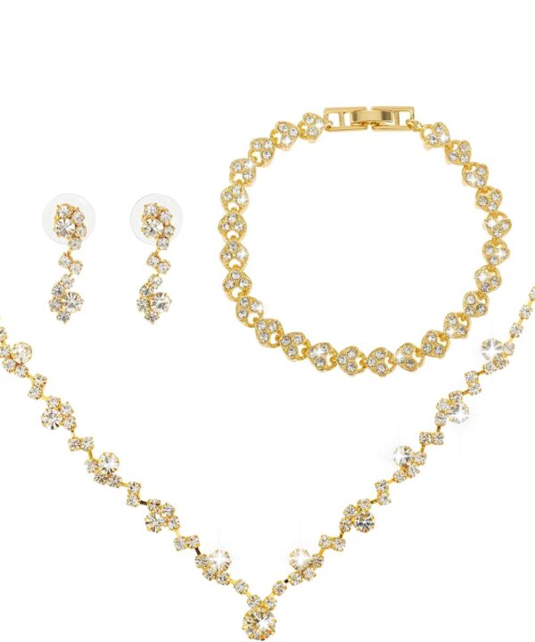 Bridal Jewelry Set for Wedding, Elegant Rhinestone Necklace Earrings Bracelet for women, Bridesmaid Silver Jewelry Set,Bridal Wedding Jewelry Sets, Formal Costume Accessories for Women