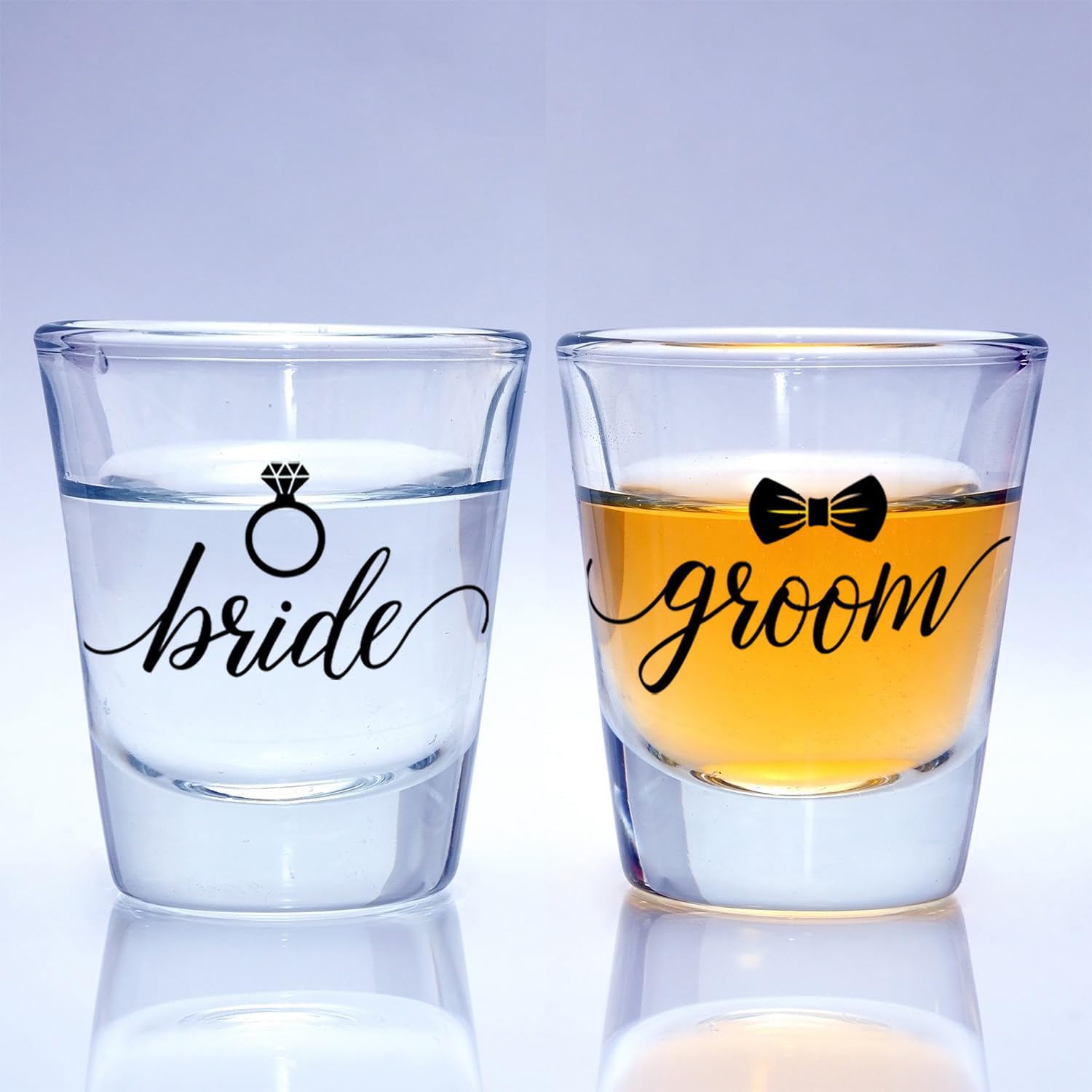 Canopy Street Bride And Groom Shot Glasses / 2 Wedding Shot Glasses/Bachelorette Bachelor Party 1.5 Ounce Small Glass Set