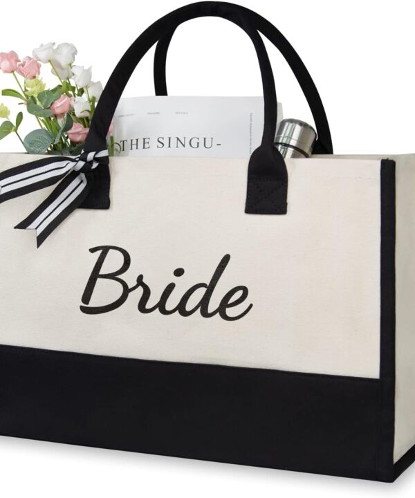 TOPDesign Canvas Tote Bag, Bridal Shower Gifts for Bride, Wedding Bachelorette Bride Gifts Shoulder Bag