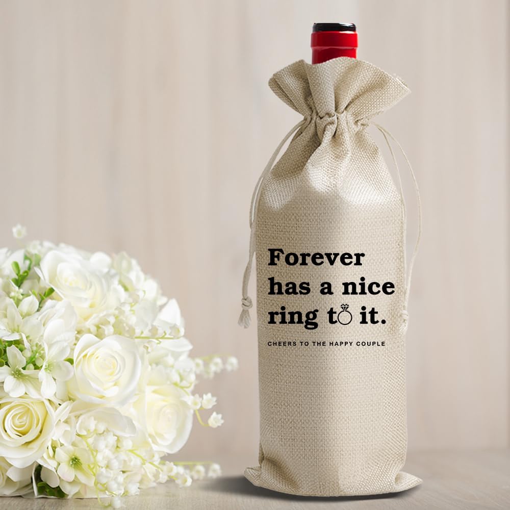 DOI-LANEE Wedding Wine Gift Bag Married Gift for Bride Groom Bridal Shower Gifts Engagement Wedding Party Decorations Supplies Newlywed Honeymoon Gifts, 1 Pcs Burlap Wine Bottle Cover Bag