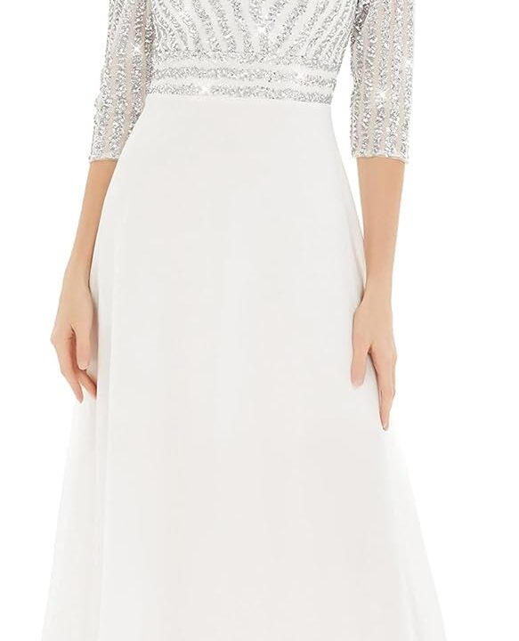 Ever-Pretty Women's Elegant Formal Dress V-Neck Long Sleeve Sequin Maxi Chiffon Evening Dresses Vestidos De Fiesta 00751