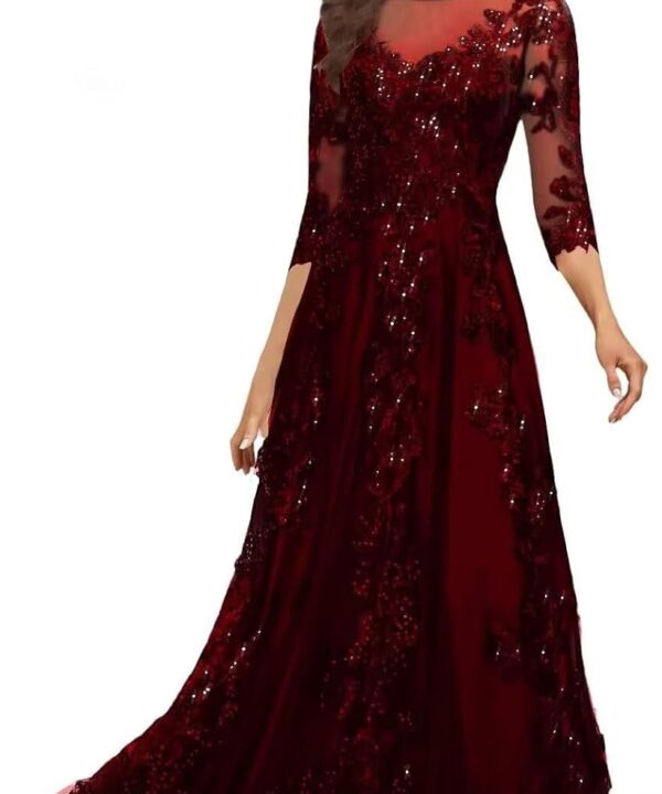 Long Sleeve Mother of The Bride Dresses for Wedding Lace Appliques Tulle Formal Dress He6053