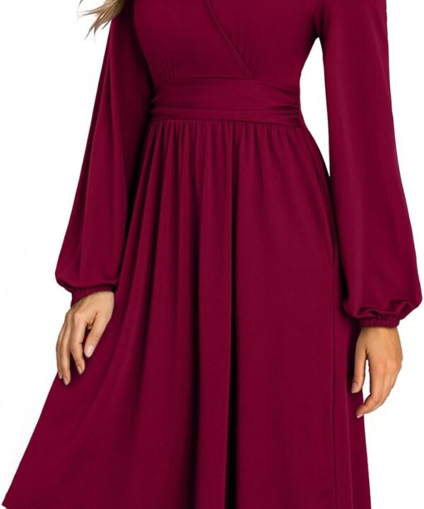 Dokotoo Womens 2025 Fall Wrap V-Neck Long Sleeve Empire Waist Dress Elegant Mini Dresses with Pockets