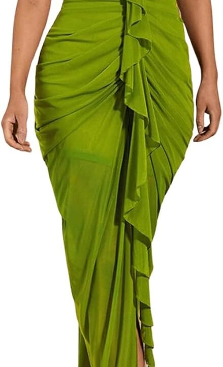 Floerns Women's Ruffle Ruched Cami Dress Draped Split Elegant Bodycon Maxi Dresses