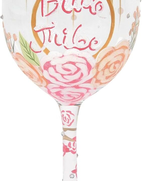Enesco Designs by Lolita Wedding Bride Tribe Hand-Painted Artisan Wine Glass, 15 Ounce, Multicolor