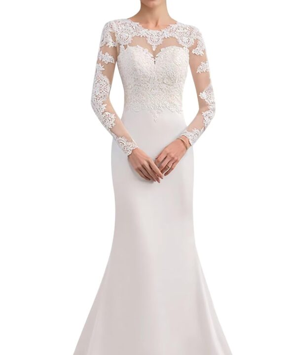 Women's Mermaid Bridal Dresses for Bride Lace Satin Wedding Dresses for Women Plus Size Bridal Gowns Long Sleeve