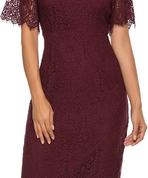 MEROKEETY Women's Short Sleeve Lace Floral Cocktail Dress Crew Neck Knee Length for Party