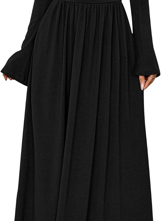 BTFBM Long Sleeve Maxi Dresses for Women 2025 Fall Casual Ruched Boat Neck Flowy Elegant Formal Wedding Guest Dress