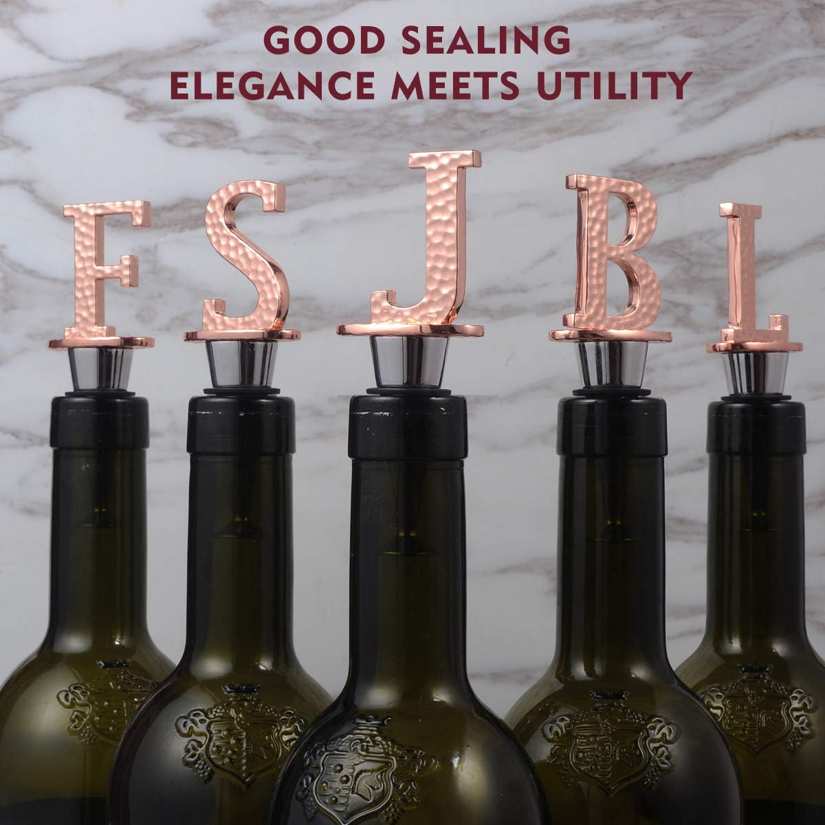 Miicol Wine Stopper, Prosecco Topper, Personalised Champagne Stopper, Rose Gold Wine Bottle Accessories, Wine Lovers Gift, Monogram Gift, Letter J