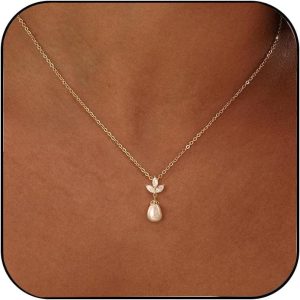 Pearl Necklaces for Women Trendy,14k Gold Plated Pearl Pendant Necklace Dainty Wedding Necklace Small Cute Gold Choker Necklace for Women Non Tarnish Gold Prom Jewelry Fashion Bridesmaids Gifts