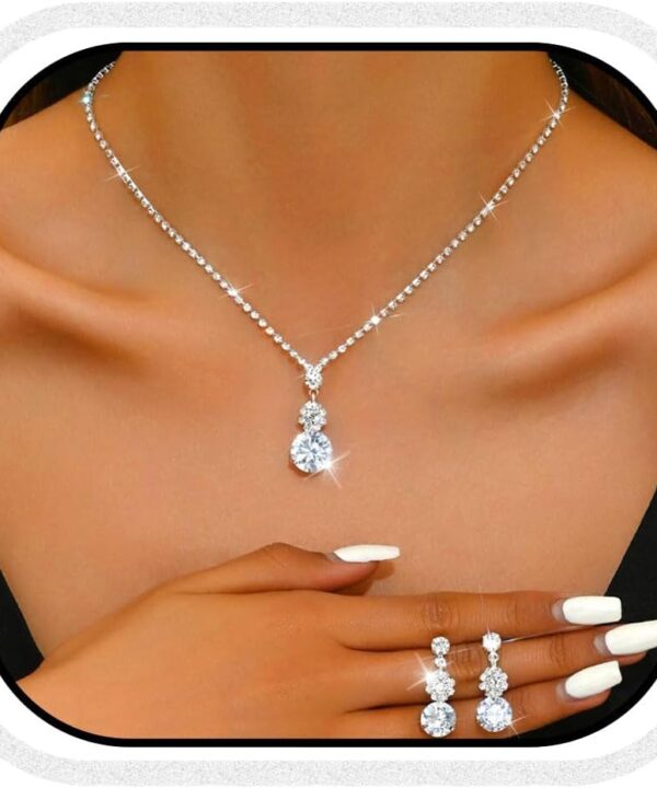 Unicra Silver Necklace Earrings Sets Rhinestone Bridal Wedding Jewelry Set Formal Prom Costume Jewelry Sets for Women and Brides