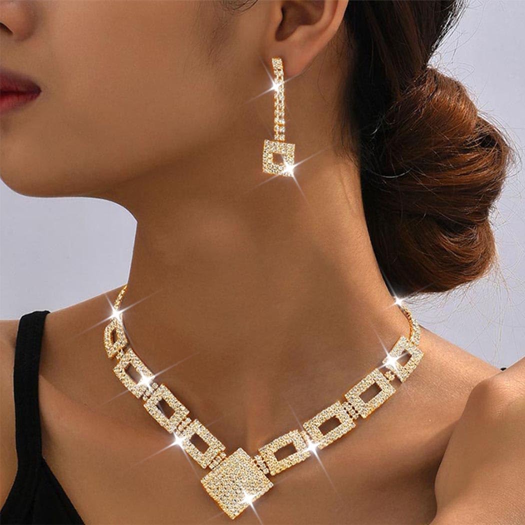 Unicra Crystal Bridal Wedding Jewelry Set Silver Rhinestone Necklace Earrings Bracelet Sets Formal Costume Jewelry for Women and Brides