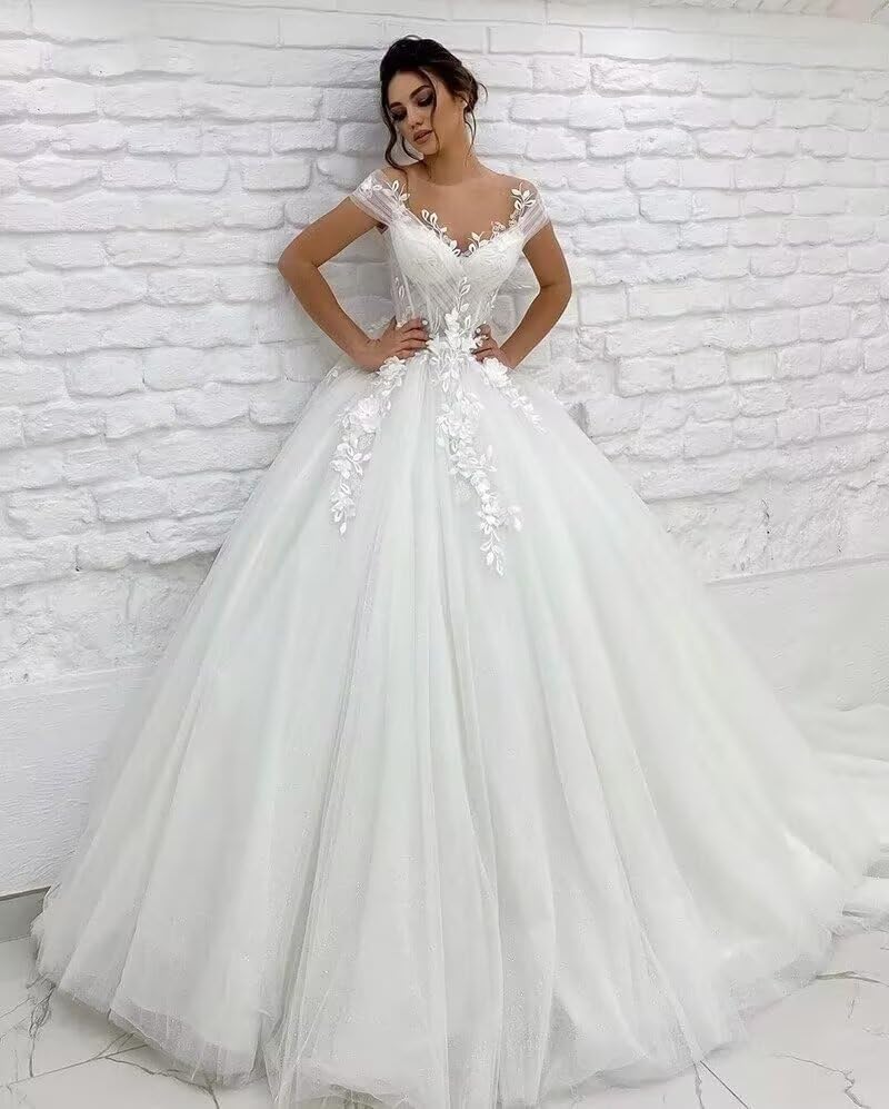 Off Shoulder Lace Applique Wedding Dress for Bride Strapless A-Line Satin Pleated Tulle Bridal Ball Gown with Corset