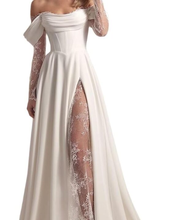 Women's Boho Lace Wedding Dresses for Bride 2025 Long Spaghetti Straps Beach Bridal Gowns HC069