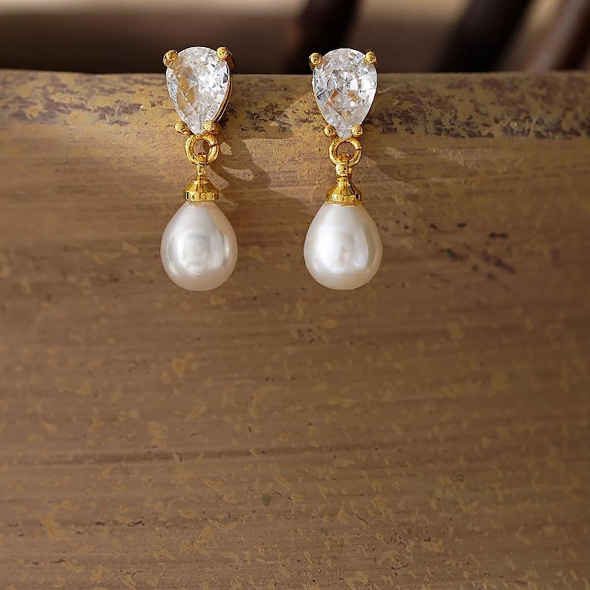 Pearl Earrings for Women Trendy, Dainty 14K Gold Plated CZ Pearl Drop Earrings Cute Dangle Earring Wedding Prom Jewelry Bridal Gifts for Her