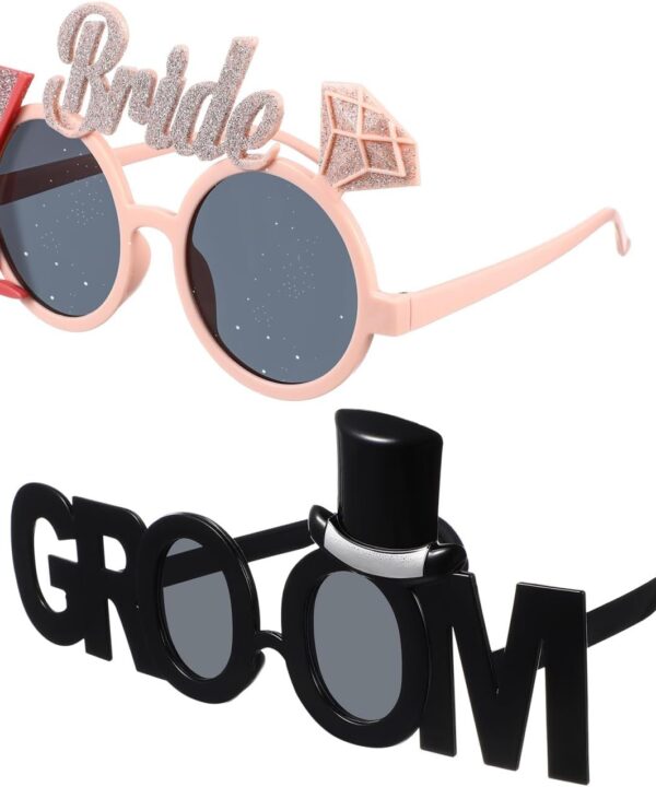 NOLITOY 2Pcs Funny Bride Groom Eyewear Bachelor Party Glasses for Memorable Photo Props Plastic Design for Wedding Celebrations, PartY, Photo Props
