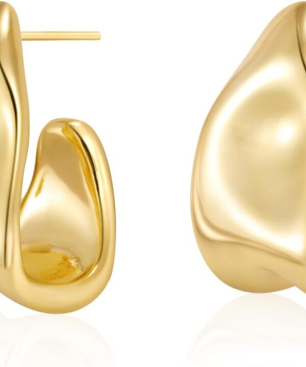 Chunky Gold Stud Earrings for Women 14k Gold Plated Hypoallergenic Earrings Statement Trendy Fashion Gold Jewelry Gifts