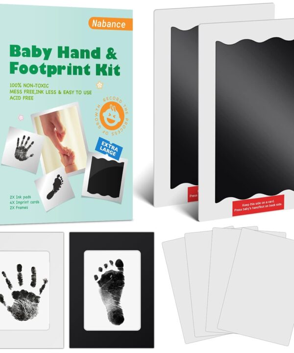 Baby Hand and Footprints, 8 Pcs Large Size Inkless Baby Handprint and Footprint Kit with Photo Frames, Clean Touch Ink Pads, Safe Doesn’t Touch Skin Print Kit Family Keepsake Gifts for Newborn