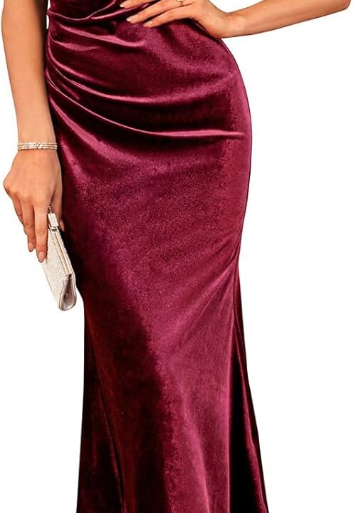 GRACE KARIN 2025 Velvet Wedding Guest Dresses for Women, Fall Formal Cocktail Maxi Dress, Cowl Neck Mermaid Evening Gown