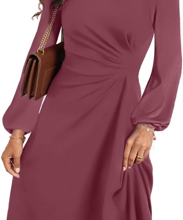 Happy Sailed Women's Long Sleeve Ruched Waist Flowy A Line High Low Midi Cocktail Party Dress