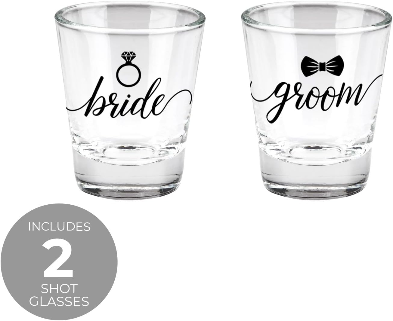 Canopy Street Bride And Groom Shot Glasses / 2 Wedding Shot Glasses/Bachelorette Bachelor Party 1.5 Ounce Small Glass Set