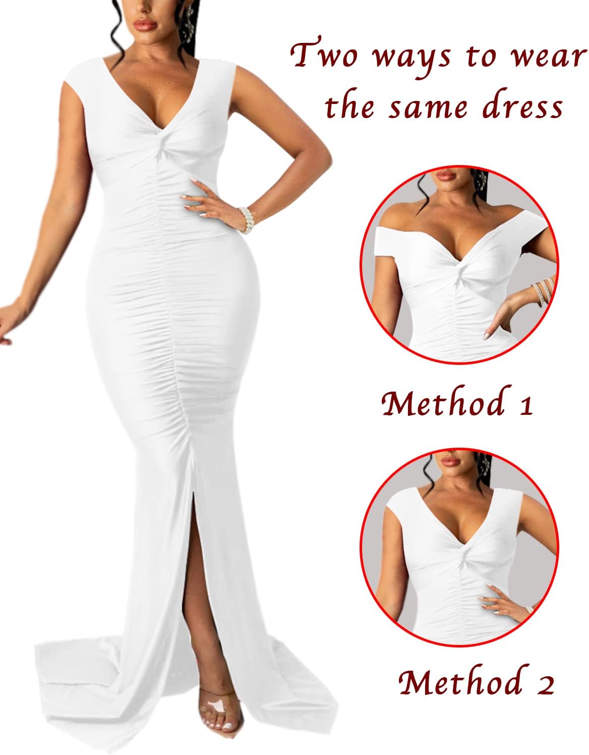 Sexy Formal Dress for Women Ruched Off Shoulder Club Cocktail Bodycon Evening Gown Maxi Long Dresses