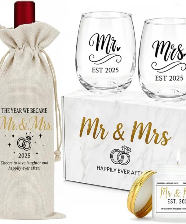 Wedding Gifts for Couples 2025 Mr and Mrs EST 2025 Gifts for Bride to Be Engagement Bridal Shower Gift Set Unique Just Engaged Present Ideas for Her Him Bride Men Future Mr and Mrs Best Friend