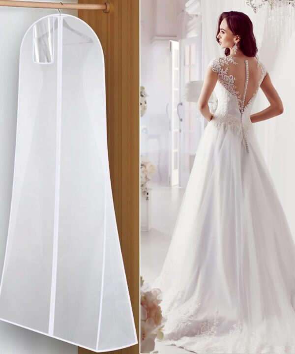 Garment Bag Wedding Dress Cover (All White 72'' x 27.6'') Protective Cover for Bridal Gowns Evening Dresses Suits Coats Breathable Anti-Dust Wedding Dress Garment Bag