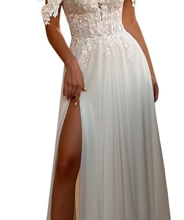 Beach Wedding Dresses for Bride Lace Appliques Tulle Luxury Bride Dress Backless LW01