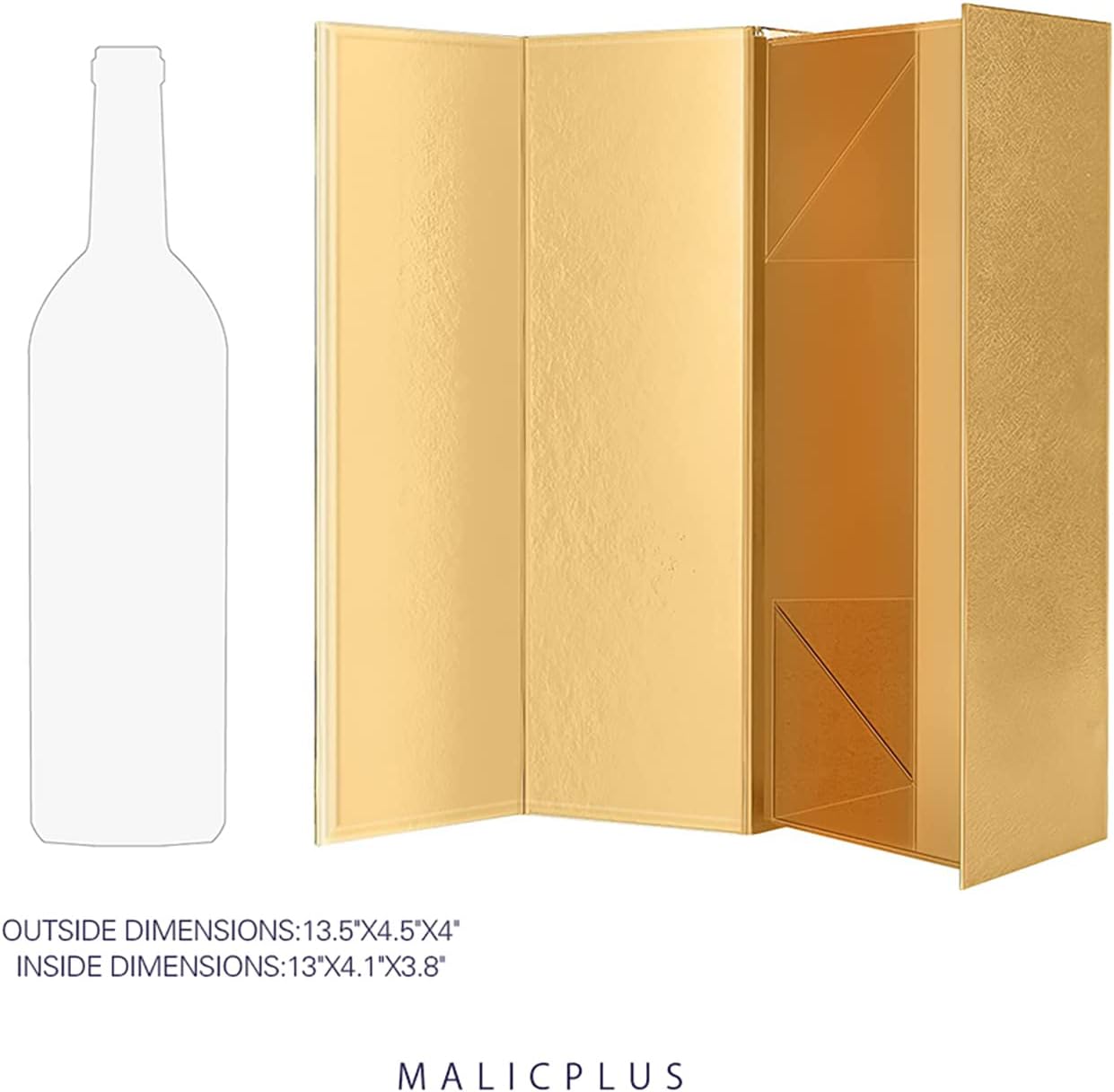 MALICPLUS 2 Wine Gift Boxes, 13.5×4.5×4 Inches, Magnetic Closure Collapsible Boxes (Glossy Gold with Grass Texture)