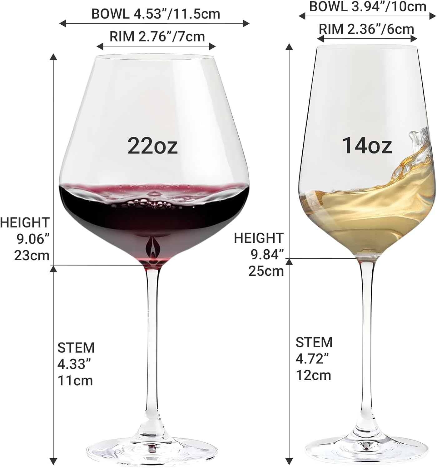 Physkoa Wine Glass Set of 4 – 2 Red Wine (22oz) & 2 White Wine (14oz) Hand-Blown Crystal Glasses, Perfect for Christmas, Wedding & Housewarming Gifts