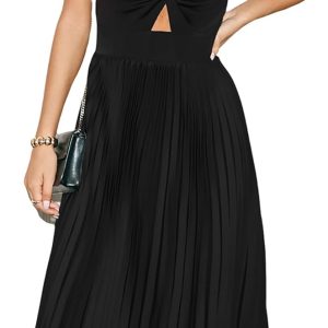 CUPSHE Midi Dress for Women 2025 Party Spaghetti Straps Sleeveless Pleated Cutout Formal Dress