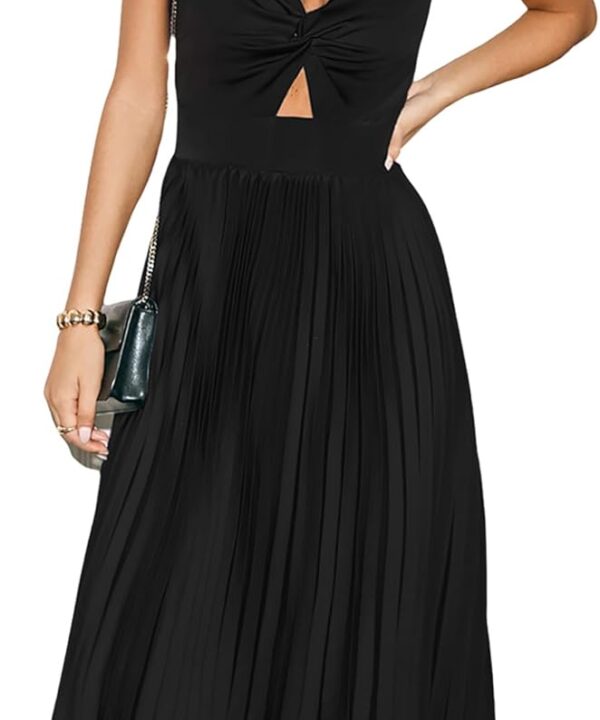 CUPSHE Midi Dress for Women 2025 Party Spaghetti Straps Sleeveless Pleated Cutout Formal Dress