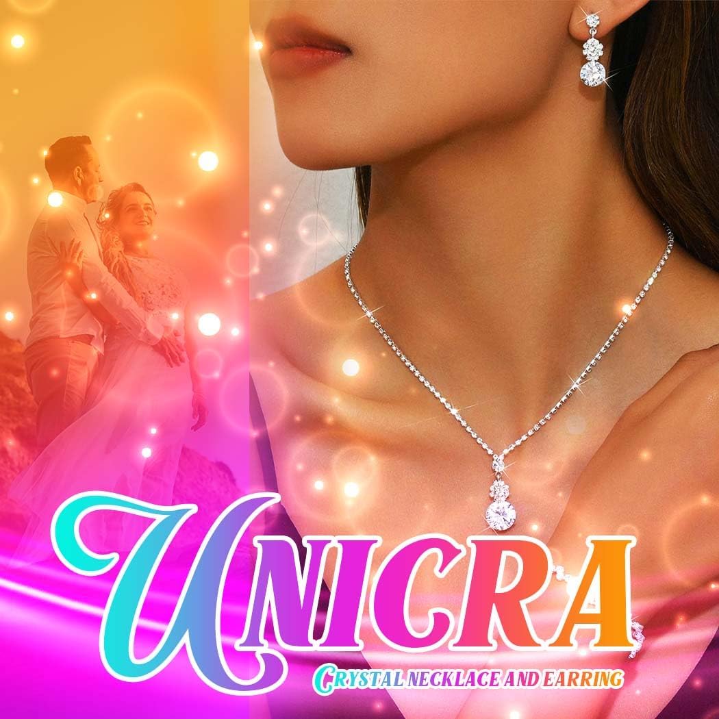 Unicra Silver Necklace Earrings Sets Rhinestone Bridal Wedding Jewelry Set Formal Prom Costume Jewelry Sets for Women and Brides