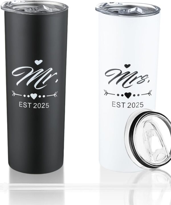 DHQH Mr and Mrs 2025 Tumbler Set, Engagement Wedding Gifts for Couples Wife Husband Bride To Be Newly Engaged 20oz Travel Tumbler Bachelorette Party Gifts