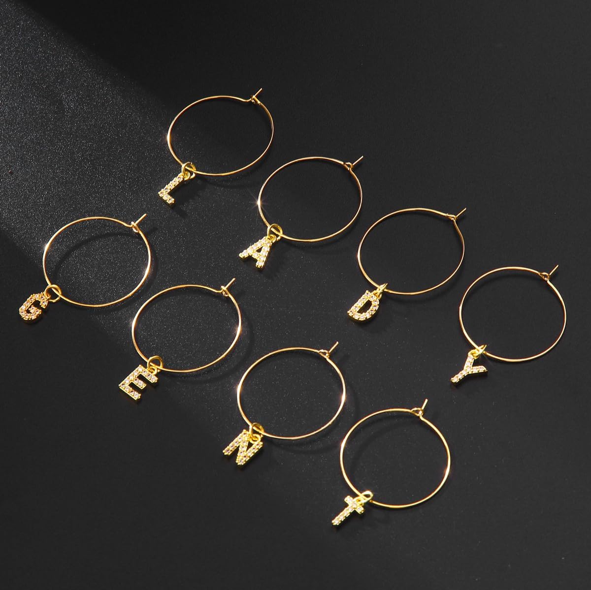 Pride & Par Gold Bling Letter Wine Glass Charms, 26-Piece Set, Diamond Wine Glass Markers for Stem Glasses, Shiny Wedding & Party Decoration