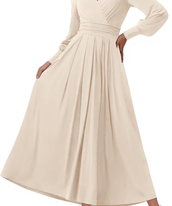 BTFBM Womens Long Sleeve Maxi Dress Fall 2025 Casual V Neck Knit A Line Flowy Pockets Elegant Party Wedding Guest Dresses