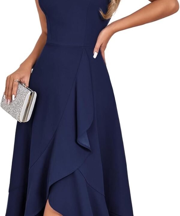 DRESSTELLS Women's Cocktail Party Dress, Formal Wedding Guest High Low Dress, Fit Flare Holiday Prom Dress