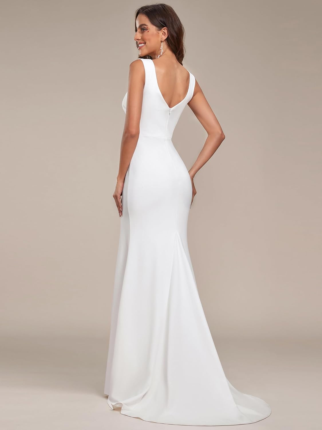 Ever-Pretty Womens V Neck Sleeveless Bridal Wedding Dress with Slit Floor Length Mermaid Gown for Bride White 0121B