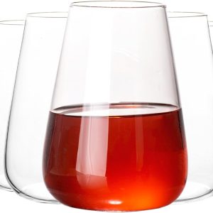 Stemless Wine Glass, 15 oz Premium Crystal Red White Wine Glasses Set of 6, Modern Hand Blown Drinking Glasses for Wedding, Birthday,Unique Gifts