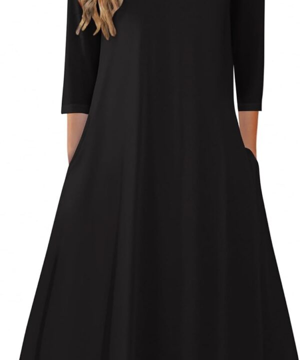 Zeagoo Womens Midi Dresses 3/4 Sleeve Casual Dresses with Pockets 2025 Winter Dress A Line Loose Swing Tshirt Dress