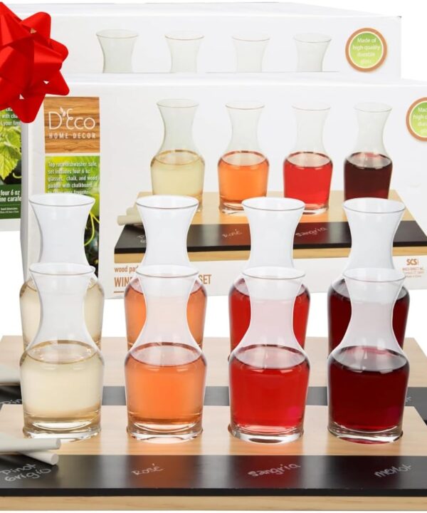 Wine Tasting Flight Sampler Boards (2Pk)- Set Includes Eight 6 oz Decanter Glasses & 2 Wood Chalkboards - Great for Charcuterie Boards, Wine Taste Testing, Date Nights - Holiday Xmas Gift Must Have