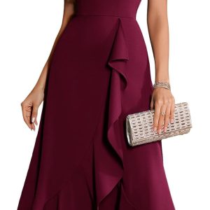 BeryLove Women Formal Party Dress Flutter Short Sleeve Wedding Cocktail Long Evening Dress