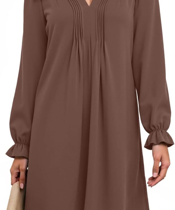 Dokotoo Womens Casual Dress A-Line Ruffle Sleeve V Neck Midi Dress 2025 Fashion Pleated Flowy Sundress Loose Shirt Dresses