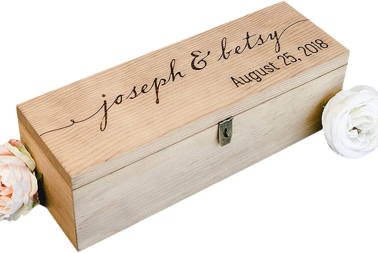 Personalized Engraved Wine Box - First Names and Vintage, Custom Text