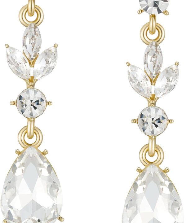SWEETV Drop Earrings for Women,Bridesmaids,Brides -Teardrop Crystal Rhinestones Cubic Zirconia Earrings Dangling