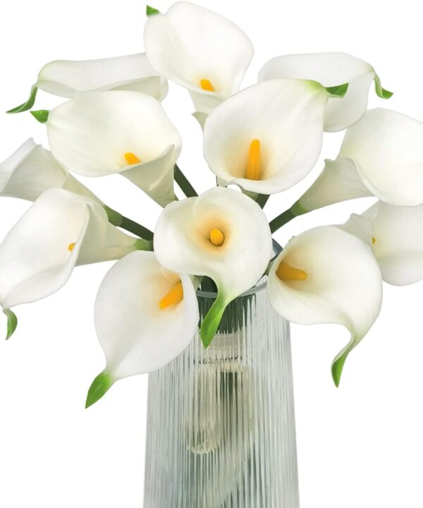 Letjolt Artificial Calla Lily White Flowers 12Pcs Fake Flower Bouquet for Home Decoration Wedding Party Decor, Yellow White