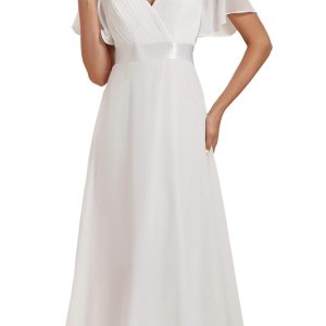 Ever-Pretty Women's Classic Chiffon Short Sleeve Pleated V-Neck Floor Length Bridesmaid Dresses 09890