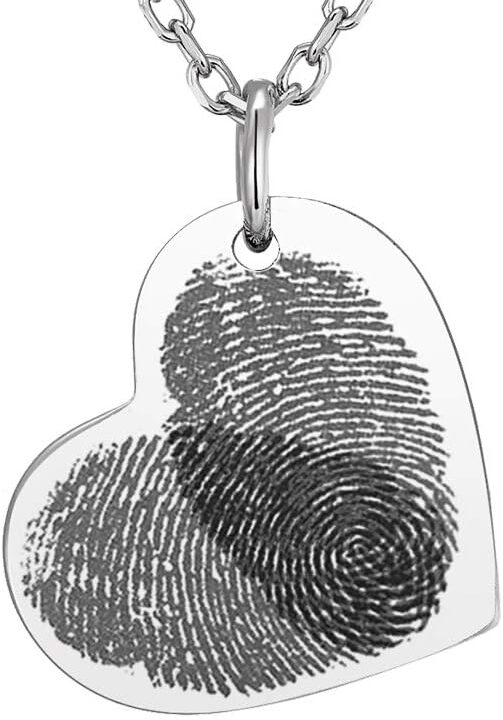 Custom4U Fingerprint Necklace Memorial Jewelry Customized,Sterling Silver/Gold Plated Heart Charm Custom Thumbprint/Foot/Pet Paw,Personalized Memory Necklaces for Women Men (Gift Box)