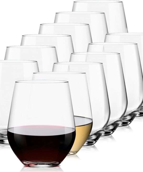 Stemless Wine Glasses Set of 12-15oz Red/White Wine Glasses, Crystal, Clear, Dishwasher Safe, Gift for Daily Use, Birthday, Wedding, Home Party, Anniversary, Shower